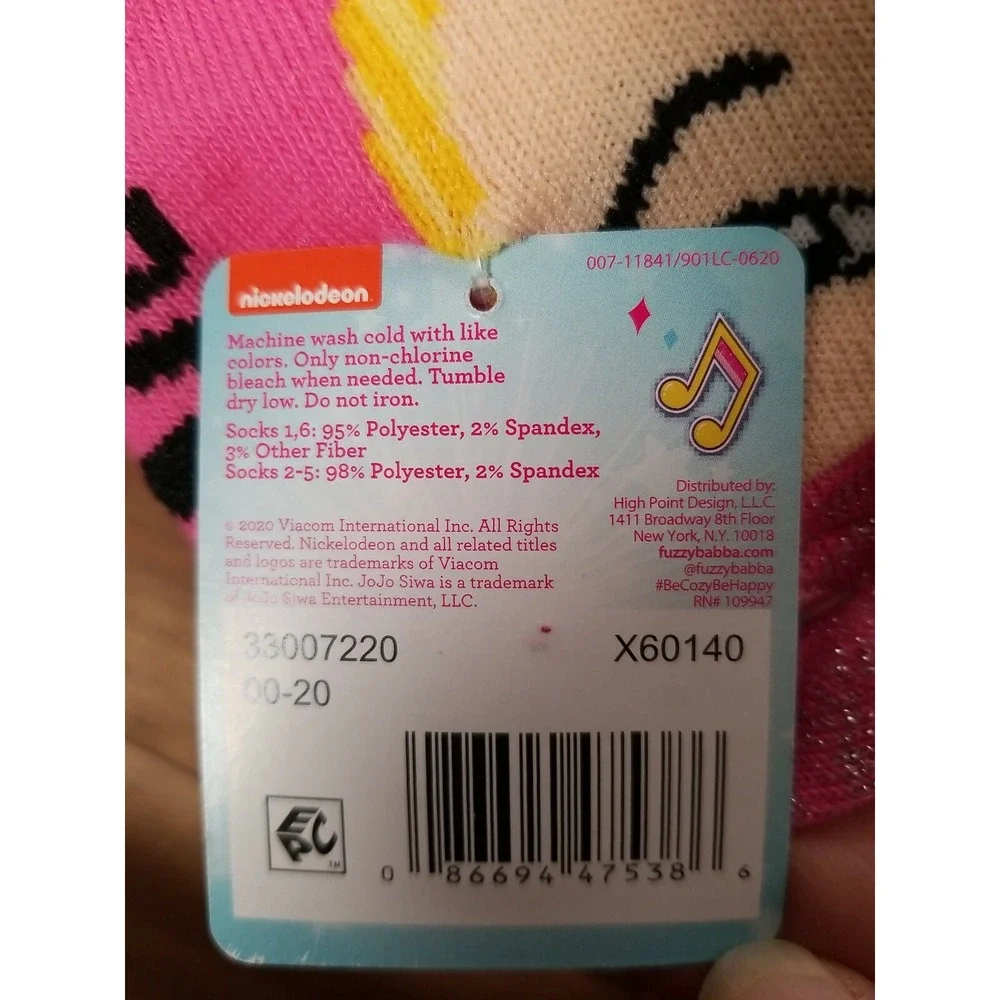JoJo Siwa Girls Socks Nickelodeon 6 pack - Shoe Size 10.5- 4 (M) No Show NEW